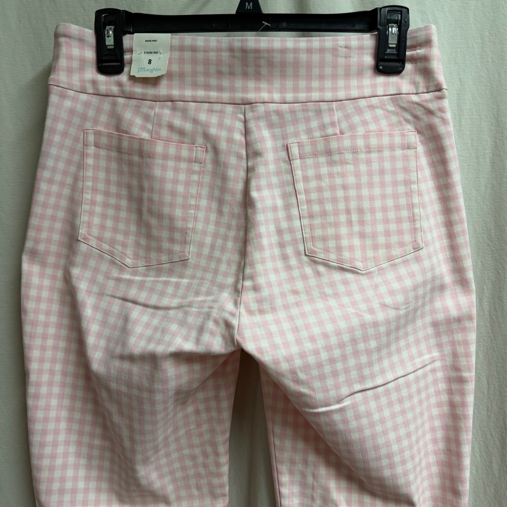 NWT J.McLaughlin Masie Pants Pink White Gingham Check Slim Ankle Trousers 8 - Picture 5 of 9